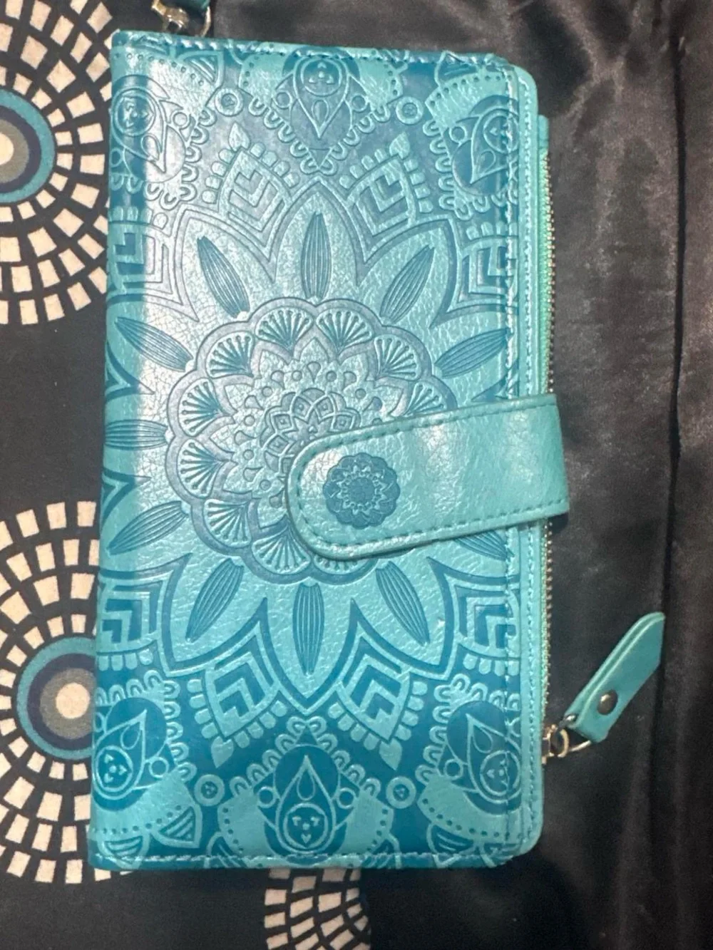 Teal Mandala Faux Leather Wallet+Phone Case